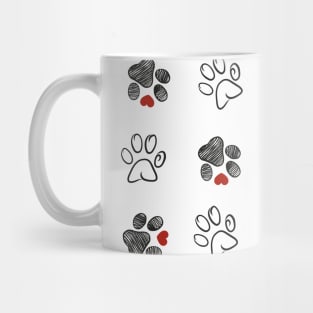 Doodle paw prints red hearts Mug